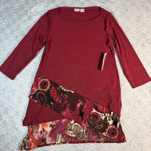 CHICO'S TRAVELERS TOP PRINTED MESH HEM 3/4 SLEEVE TOP MULBERRY Size 00 (XS)